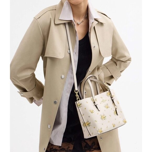 COACH CAL44 Mollie Tote Bag 25 Floral Print Double Face & Pebble Leather Chic - Picture 2 of 9